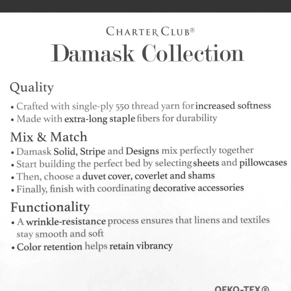 Charter Club Arabesque Black Geo 550TC 100% Supima Cotton Standard Pillowcases